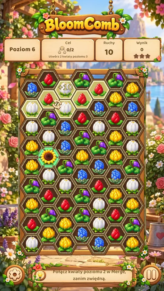 Level 6 board with a merge goal and the move counter