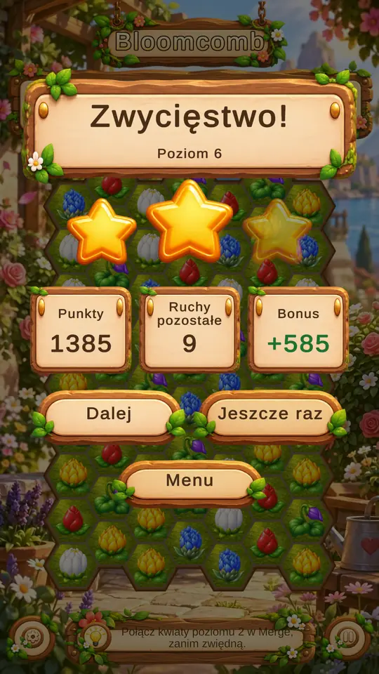 Level complete screen with three stars